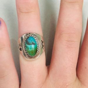 Genuine Sterling Silver and Turqouise Carved Ring